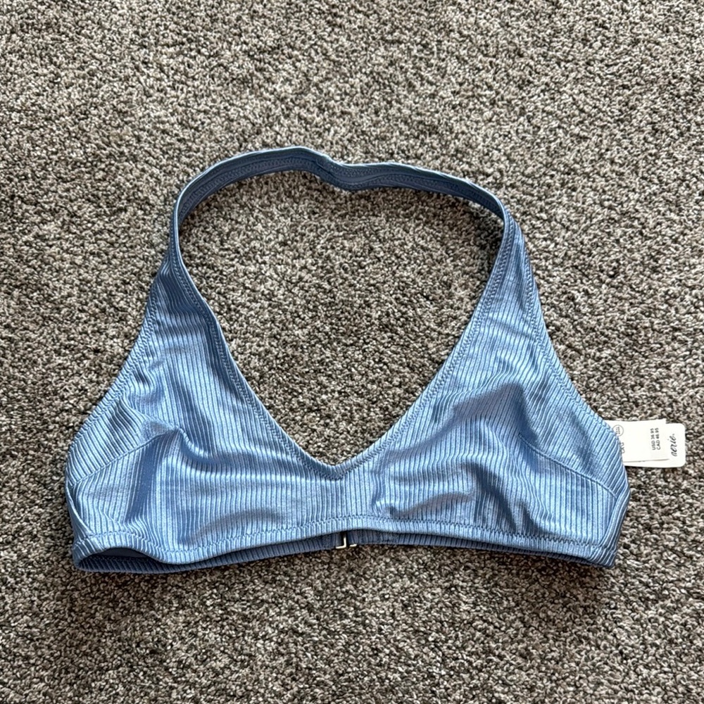 Blue Ribbed Women's Swim Top, Aerie, size Large